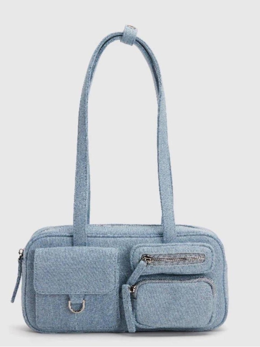 Urban Revivo Denim Shoulder Bag with Front Pockets